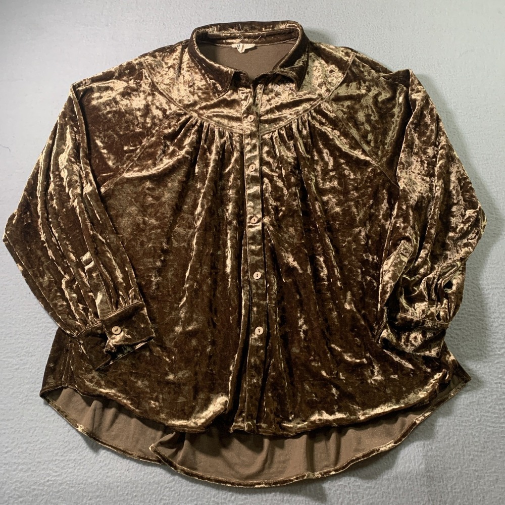 BiBi Brown Textured Velvet Oversize Blouse Top Size L